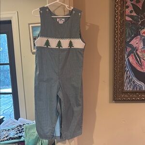 Green Kids Overalls with Tree Design